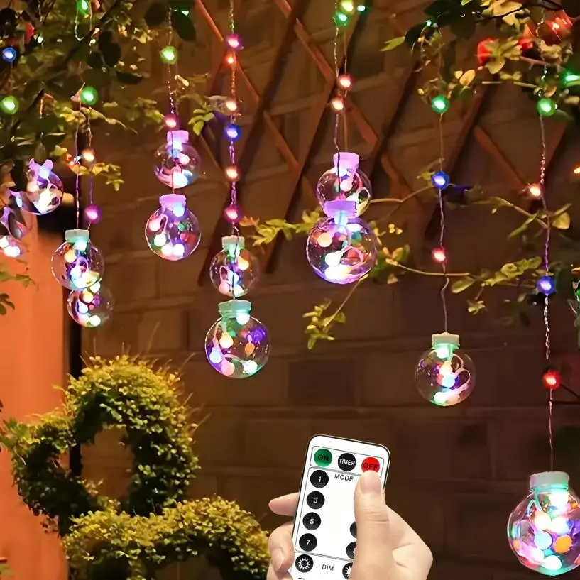 Christmas LED String Lights with Father Christmas, Snowman & Wishing Ball Ornaments - 8 Lighting Modes, USB Power Supply, Remote Control - Suitable for Holiday Parties, Bedroom Decor, Decoration, Room Decorations