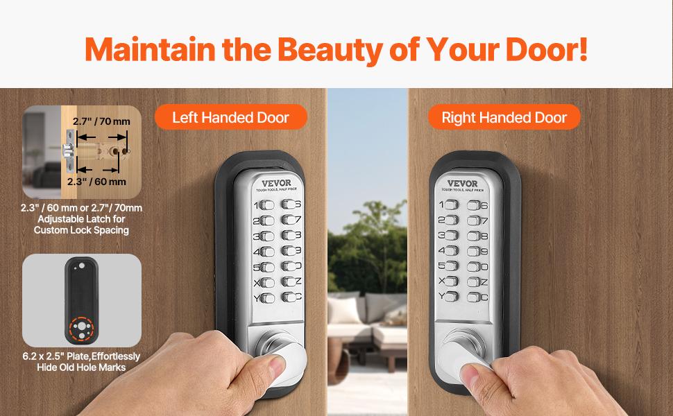 VEVOR Mechanical Keyless Entry Door Lock, 14 Key Mechanical Door Lock, Mechanical Keypad Door Lock with Handle, Double-Sided Stainless Steel Waterproof Keyless Gate Lock, for Home Office Yard, Sliver