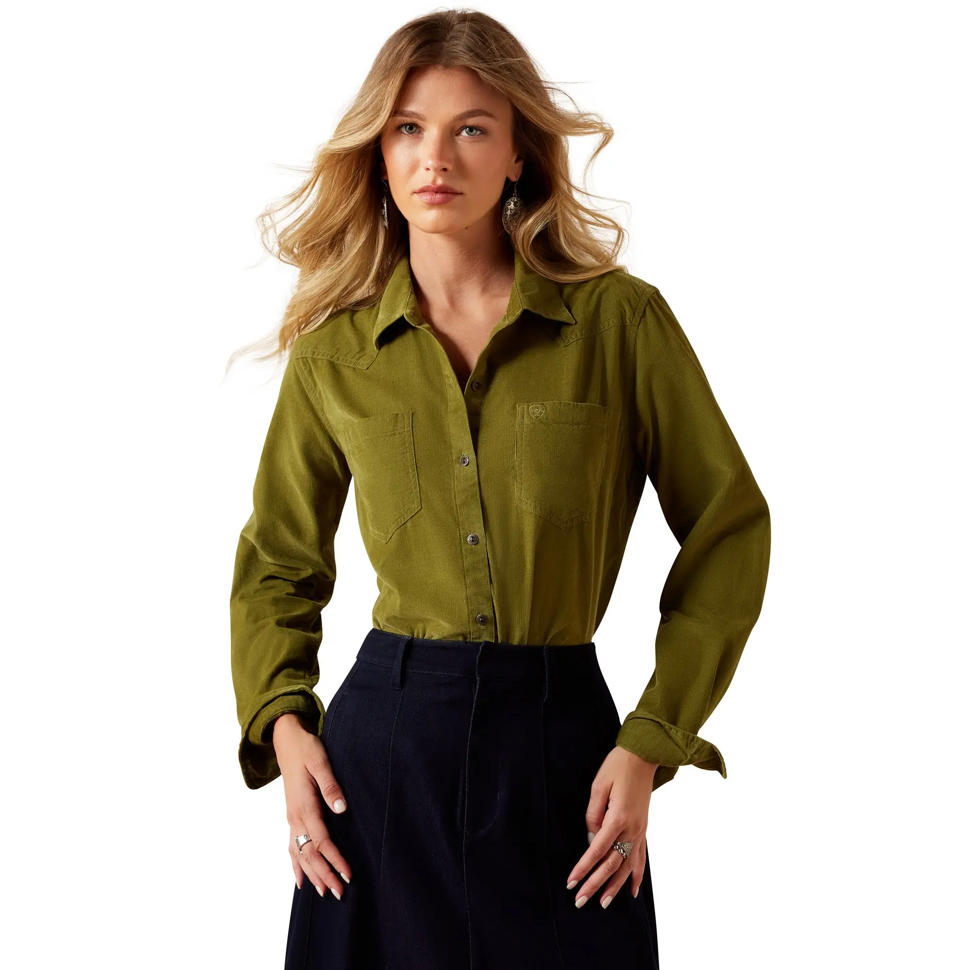 Ariat Ladies Billie Jean Moss Green Button Down Shirt 10079274