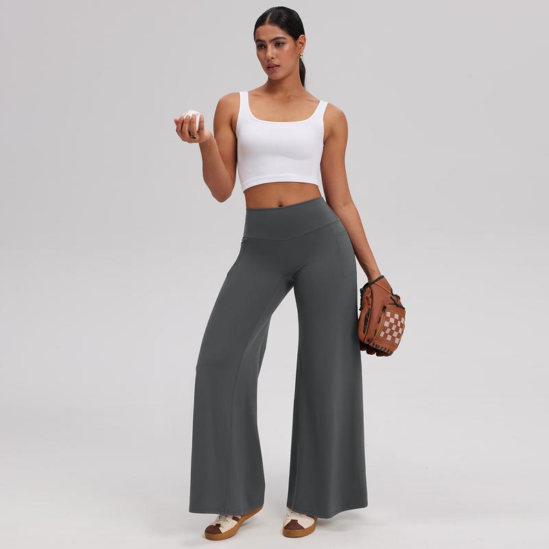 OQQ Women’s  High-Waist Wide Leg Casual Yoga Pants – Stretchy & Workout Casual Trousers With Pockets Trousers