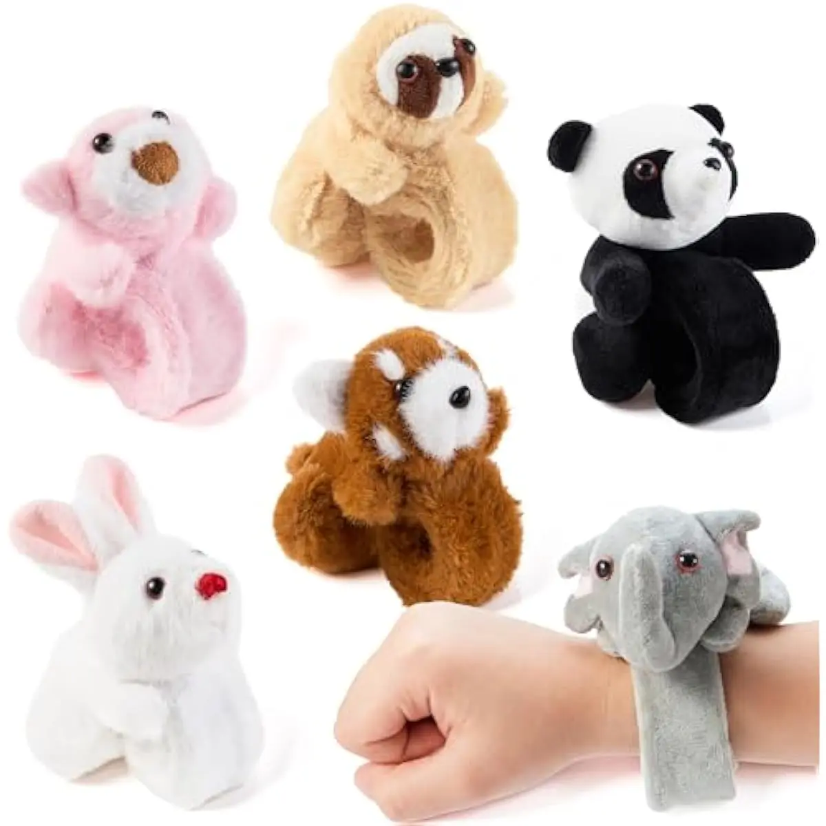 6PCS Animal Plush Bracelets, Stuffed Animals Slap Bracelet, Happy Tappers Slap Bracelet for Boys Girls Party Favors, Classroom Rewards, Birthday Gifts, Stocking Stuffer for Kids