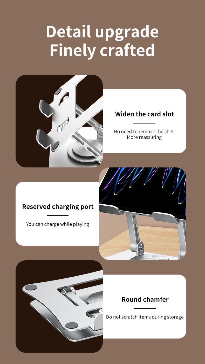 Portable Rotatable Metal Tablet Stand Foldable Adjustable Height Desktop Bracket for 4.7 to 12.9 Inch Devices 360-Degree Rotation Durable Construction Lightweight Foldable Design with Strong Damping Design
