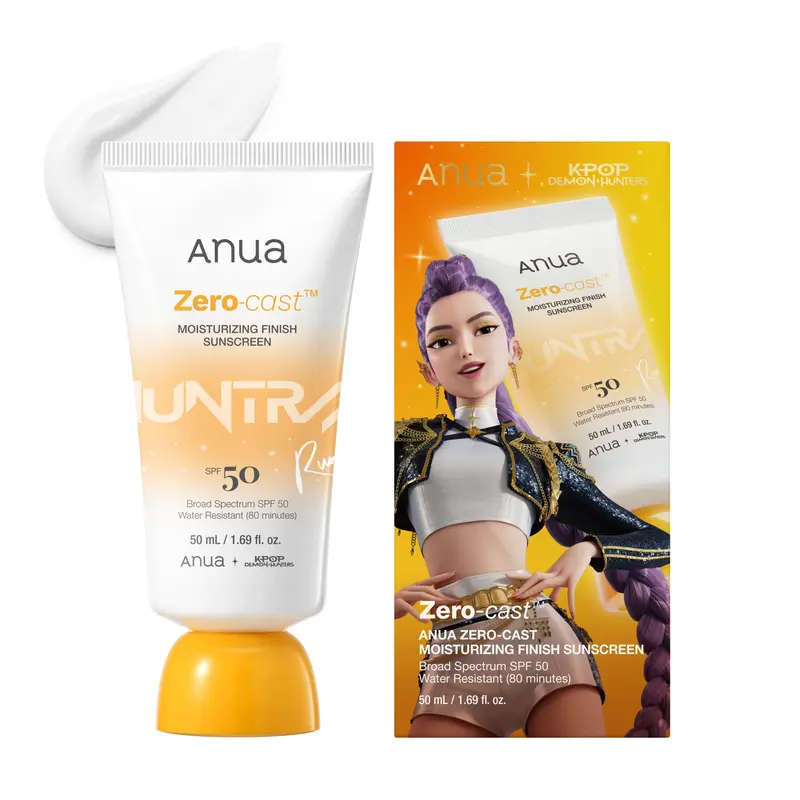 Product Introduction of [Anua Official Shop] Zero-cast Moisturizing Finish Sunscreen (50ml) ｜SPF 50, korean sunscreen, sun protection, waterproof, no white cast, lightweight, korean skincare, makeup longevity, KPop Demon Hunters Limited Edition Version 6