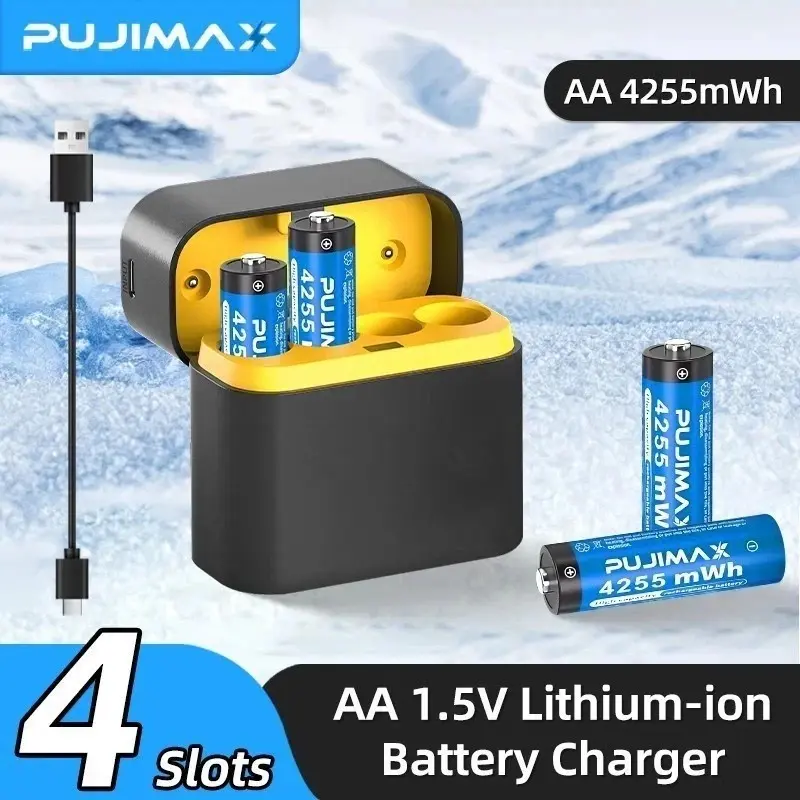 4 PACKS 4255mWh AA 1.5V Rechargeable Lithium Batteries Withith Type C Charger