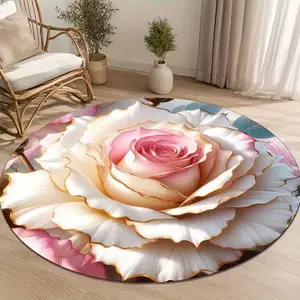 Luxurious rose-patterned round rug, non-slip backing, soft and suitable for indoor/outdoor use in living rooms, bedrooms, etc. - Machine washable, available in multiple sizes (Valentine's Day, Christmas, Easter themes) - High quality