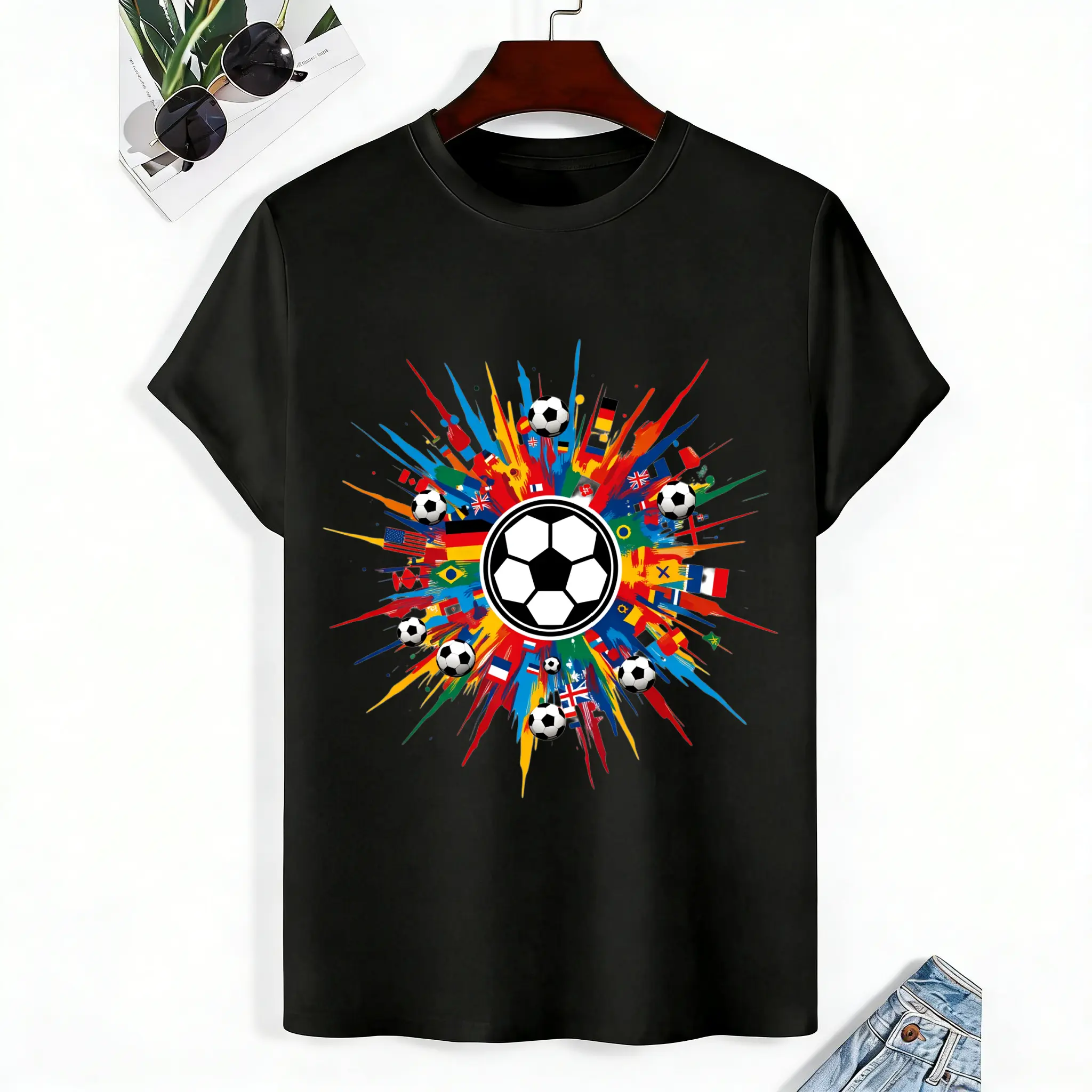 International Soccer Flags Shirt Soccer Fan Tee Country Flag Football Gift for Men Menswear Top，Tshirt, Streetwear, T-Shirt, Tropical, Casual, Round Neck, Crewneck, Shortsleeve