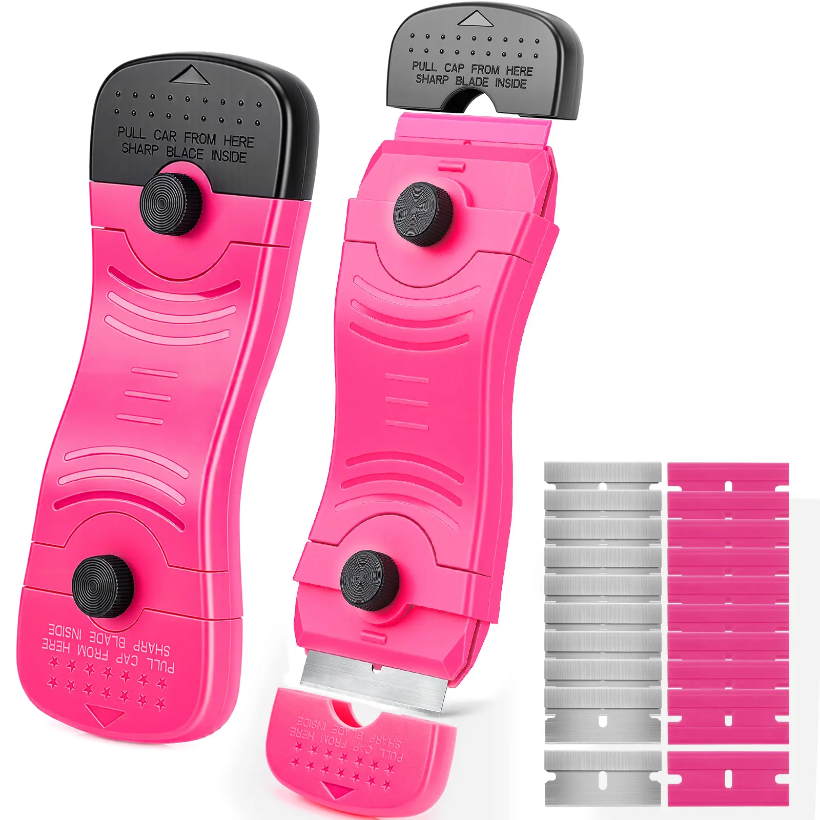 THINKWORK Razor Blade Scraper - Pink Razor Scraper Gift for Women, 2-in-1 Scraper Tool Set with 20Pcs Razor Blades for Removing Window Labels, Decals, Stickers, Glass Stove Top (2 Pack)