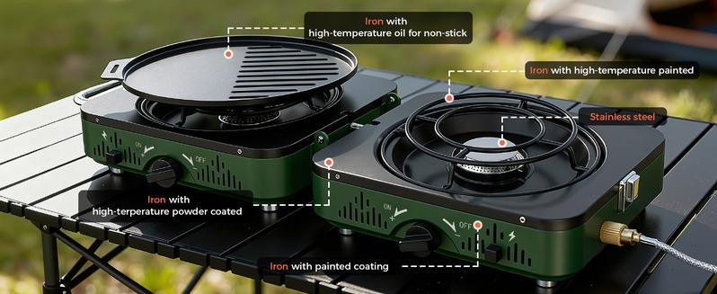 BIG HORN OUTDOORS 2 Burner Propane Camping Stove, Portable Camp Stove, Folding Gas Stove, Includes Frying Pan & Carry Bag for Camping, Emergency Use and Outdoor Cooking