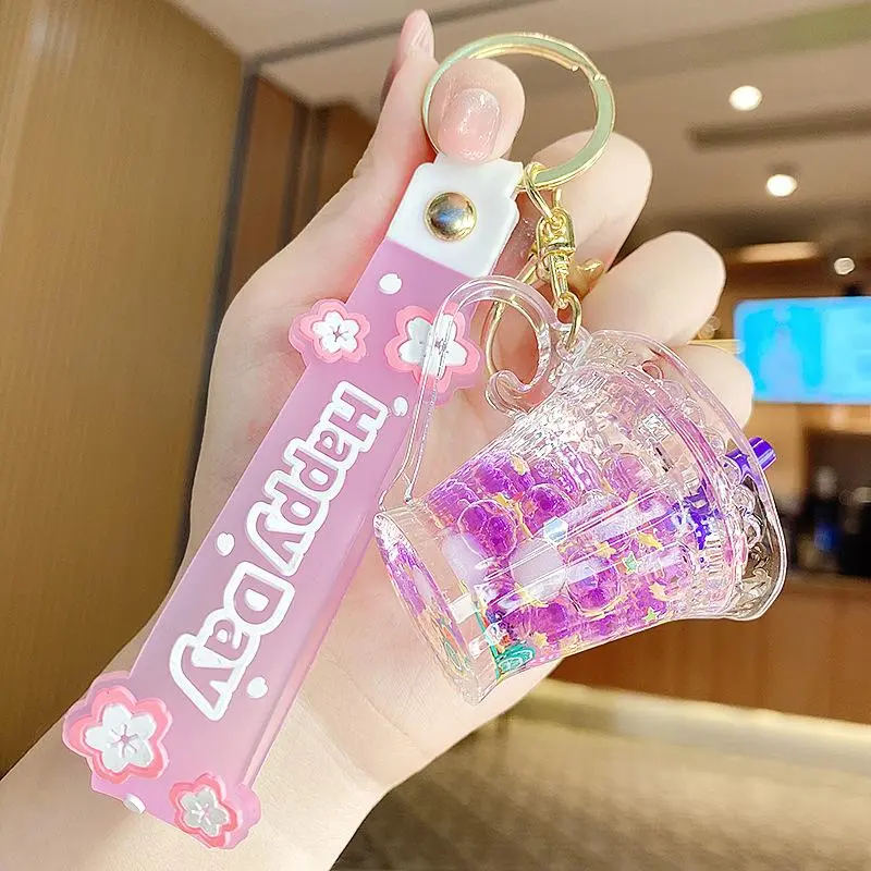 Cutecore Milk Tea Cup Fashion Charm, Acrylic Pendant with Liquid Floating Animal and Wristlet, Funky Unique Accessories for Girls Women, Fashion Keychain, Key Chain Cute, Stylish Keyring, Multifunctional Keychain, Keychains For Women Keychain For Bags Key