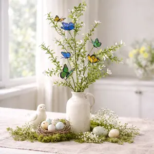 32" Leaf & Butterfly Floral Spray Spring Décor