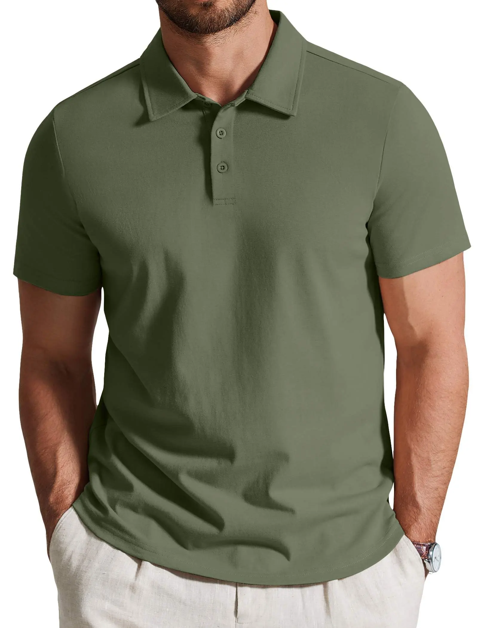 COOFANDY Mens Cotton Polo Shirt Short Sleeve Golf Shirts 3 Buttons Casual Work T Shirts