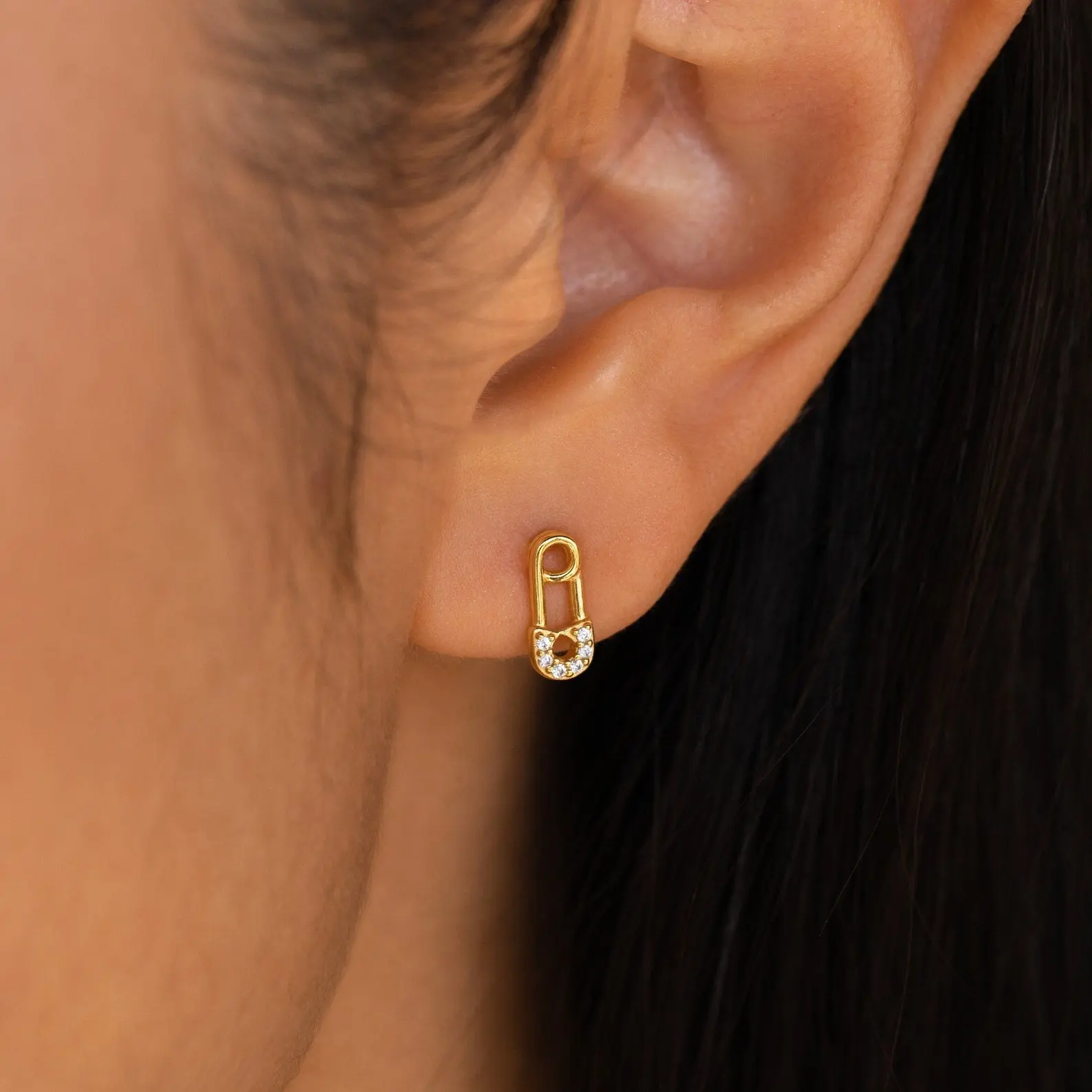 Tiny Pave Safety Pin Studs by Caitlyn Minimalist