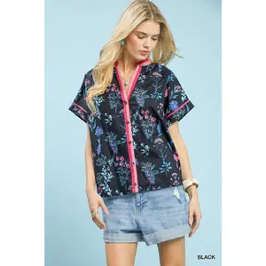 Umgee Botanical Floral Button Front Top