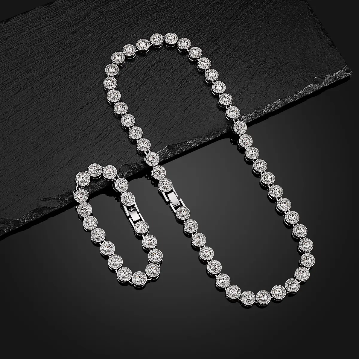 10MM Tennis Chain Necklace 14k Gold Plated Iced out Round Sparkling Cluster Cubic Zirconia Tennis Link Chains for Men Women