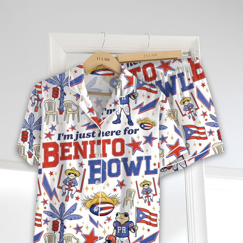 Benito Bowl Pajamas, Funny Graphic Football Fan PJS, Halftime Show Pjs, Big Game Fan Pajamas