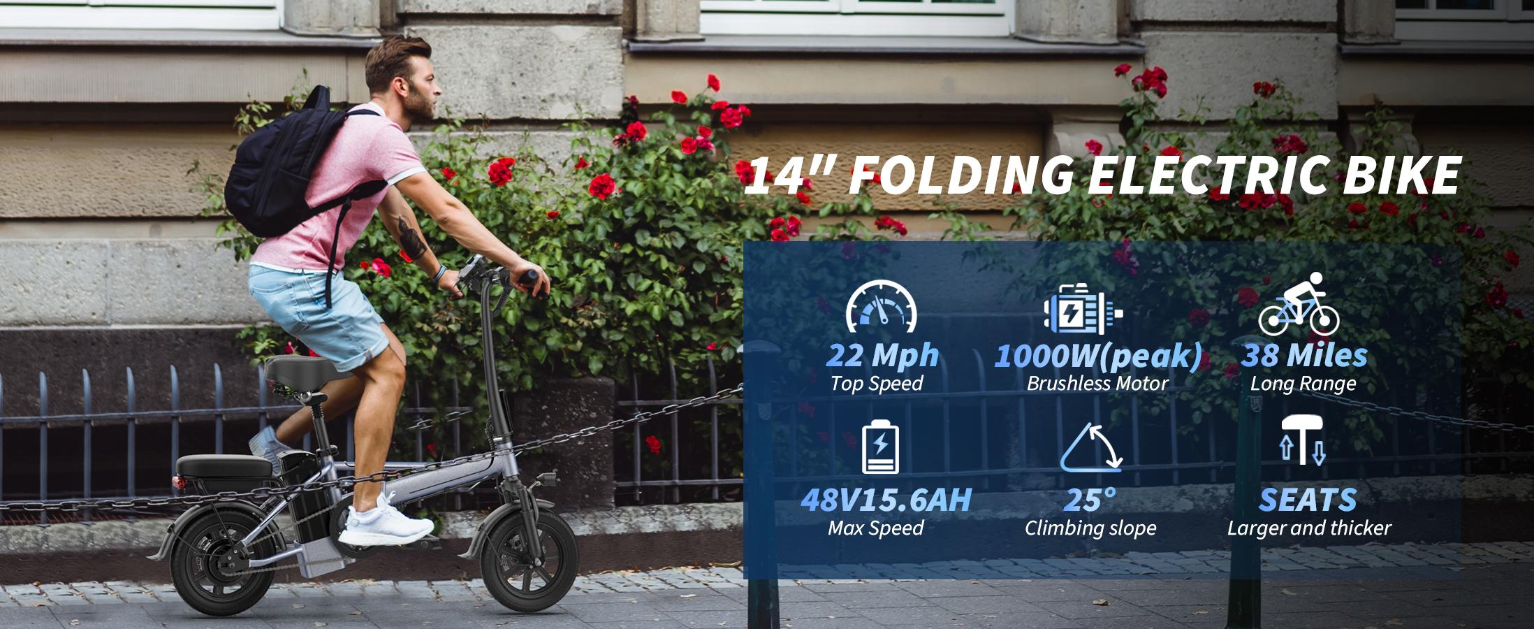 US 2025 Electric Bike for Adults 48V 10.4/15.6 Ah Folding Electric Bike 35/55 Mile Range 750W Peak Motor Up to 22 MPH, 14" 2 Seater Electric Bicycle with Multi-Shock Absorption, E-Bikes for Commute, Smart APP US 2025 Electric Bike for Adults 48V 10.4/15.6 Ah Folding Electric Bike 35/55 Mile Range 750W Peak Motor Up to 22 MPH, 14" 2 Seater Electric Bicycle with Multi-Shock Absorption, E-Bikes for Commute, Smart APP