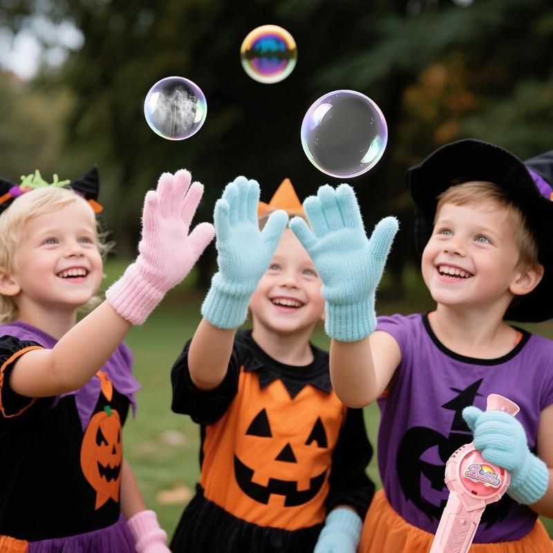 Elastic Smoke Bubble Machine for Kids - Rechargeable Magic Bubble Wand with Lights & Sound, Includes Gloves & Spill-Proof Cup, Safe Bubble Solution, Green & Pink