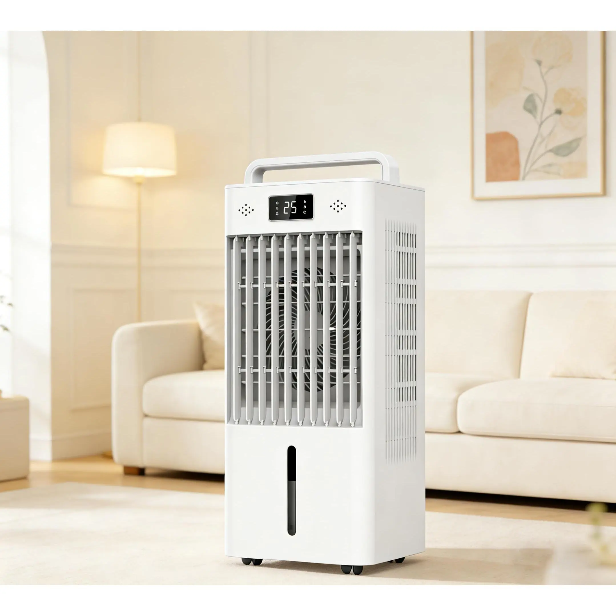 Gaomon 2.6Gal Modern Portable Air Conditioner - 3-in-1 Swamp Cooler Fan with HEPA Filter, Remote Control, Touch Screen, Carry Handle, 6 Speeds, 3 Modes, Adjustable Cooling System, Ice Packs, Casters, Wheels for Mobility, Bedroom/Office Cooling, Icepack Ch