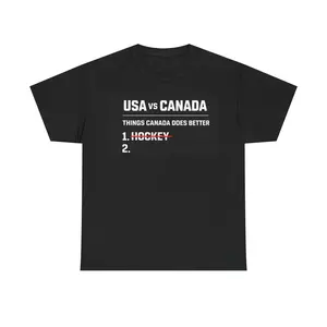 “USA vs Canada Ice Hockey T-Shirt – Funny ‘Things Canada Does Better’ (Hockey Crossed Out), Sports Fanatic Tee for Rinkside”