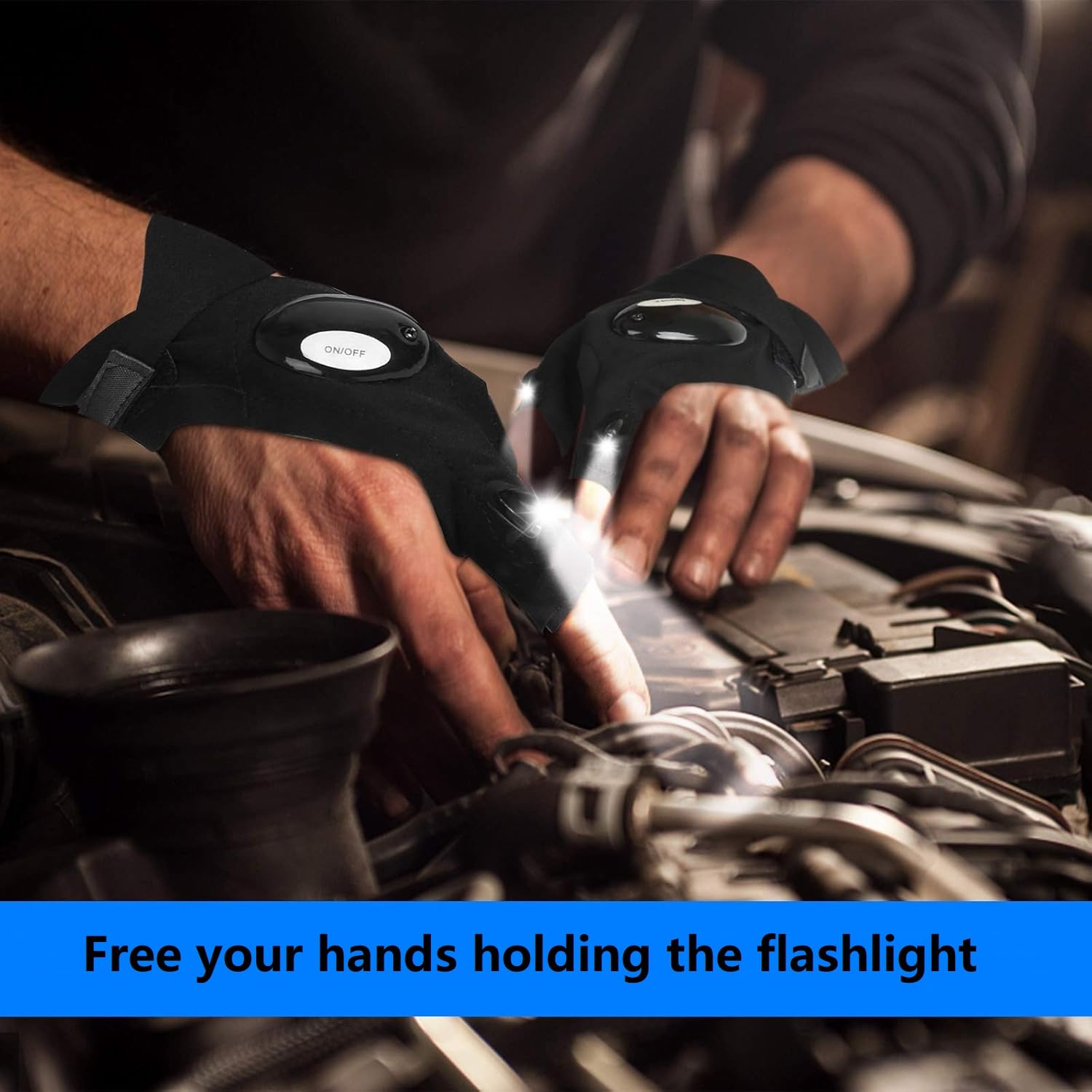 Pair of LED Half-Finger Waterproof Gloves with Flashlight- Durable Fingerless Gloves for Men & Women | OutdoorNight Fishing, Bait Prep, Cycling, Running, Camping