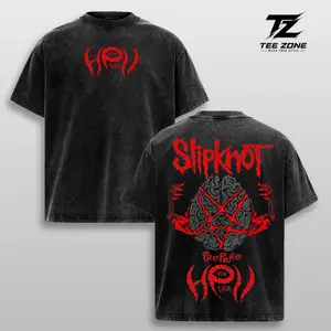Slipknot Refuse For Tour Graphic Tee Vintage Washed Oversized Heavyweight Cotton Metal Band Merch Double Sided Streetwear Shirt Unisex Rock T Shirt Gift For Fans