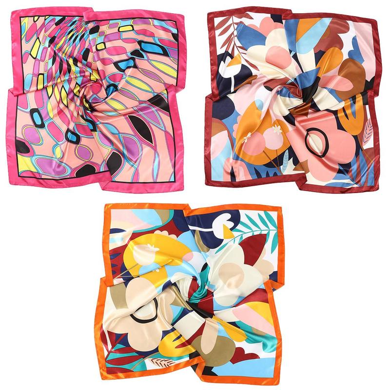 35" Large Square Silk Like Head Scarf - 3-piece suit Hair Scarves Bandana Scarf Headscarf Polyester Scarf for Women