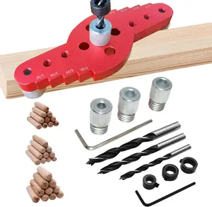 42Pcs Self Centering Dowel Jig Kit, 2-in-1 Vertical Pocket Hole Drilling Jig, Wood Dowel Drill Guide Drilling Punching Hole Locator, Woodworking Dowelling Jig Self Centering Punch Locator