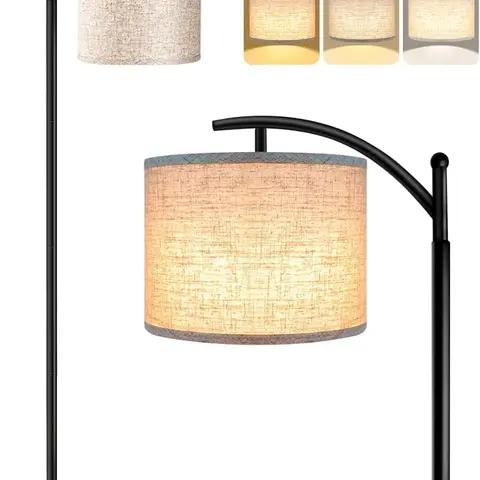 Eterfun Black Industrial Tall Floor Lamp - 9W Dimmable LED Bulb, 3 Color Temperatures, Beige Lampshade, Floor Light for Living Room Reading, Bedroom Decor, Office, Ambient Decoration Lamp, LED Lights Bedroom, Aesthetic Modern Home Decor