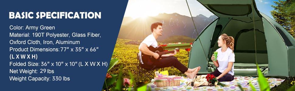 Costway-5-in-1 Tent Cot, Camping Tent Combo with Awning, Air Mattress, Sleeping Bag, Air Pillow, Camping Cot, with Carrying Bag for Outdoor Hiking