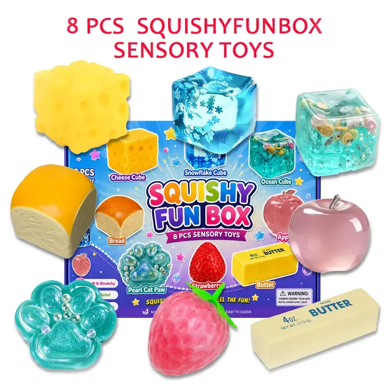 8PCS Squishy Sensory Toys Set, Soft Squeeze Fidget Toys, Stress Relief Toys for Kids and Adults