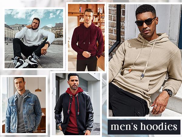 COOFANDY Men's Hooded Sweatshirt Long Sleeve Fashion Gym Athletic Hoodies Solid Plaid Jacquard Pullover with Pocket Classic Menswear hoodie Wool Beige