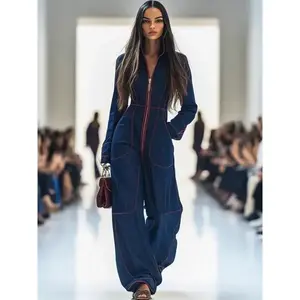 Solid Color Women Jumpsuits For Autumn Winter Long Sleeve Loose Fashion Streetwear Overalls Wide Leg Pants Trousers 2025 Can be used with a raincoat
