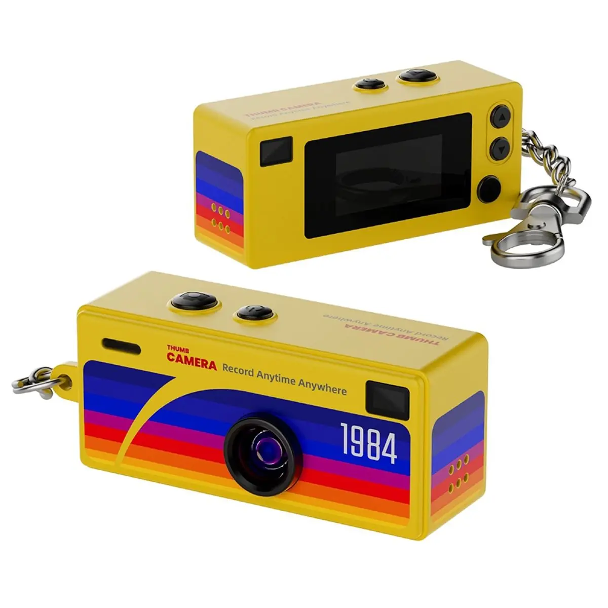 Mini Thumb Camera Backpack Charm Take Photos and Upload Perfect 1080p HD with 0.96inch Screen Yellow