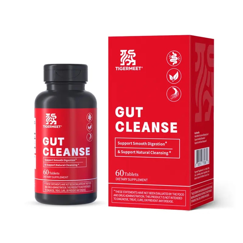TIGERMEET Gut Cleanse Tablets - Gut Health Bundle, Third-Party Tested FDA-Oversighted Natural Dietary Supplement, Herbal Blend Supports Daily Balance, Adult Supplement Routine with American Ginseng Senna Leaf Extract (60 Count), Gut Support
