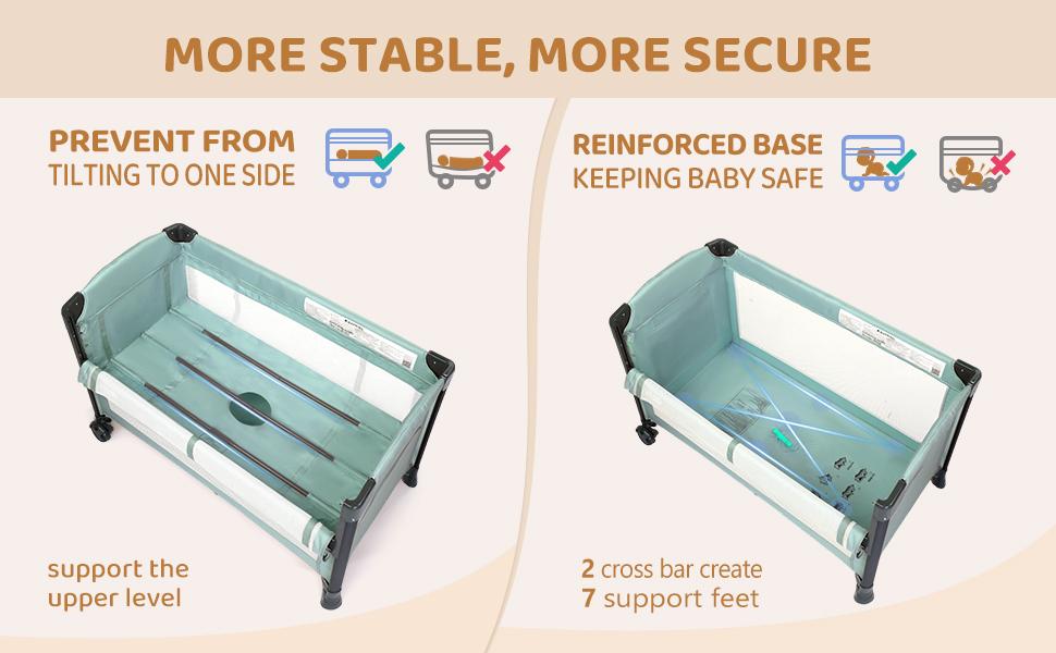 JOYMOR Baby Bedside Bassinet, Baby Bassinet, Pack n Play Convert Playpen, Quick Foldable Travel Bed with Wheels & Brake, Carry Bag for Boys Girls