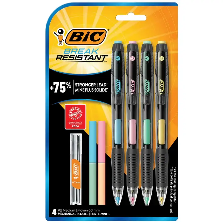 BIC Break-Resistant Mechanical Pencil – 0.7mm Medium Point, #2 Lead | 4 Pack BIC Break-Resistant Mechanical Pencil – 0.7mm Medium Point, #2 Lead | 4 Pack