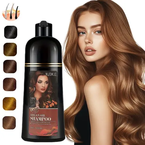 Cherry Brown Hair Dye Shampoo 3 in 1 for Gray Coverage-Professional Argan Oil Shampoo Para Pintar el Cabello, Champu Para Canas，500ml