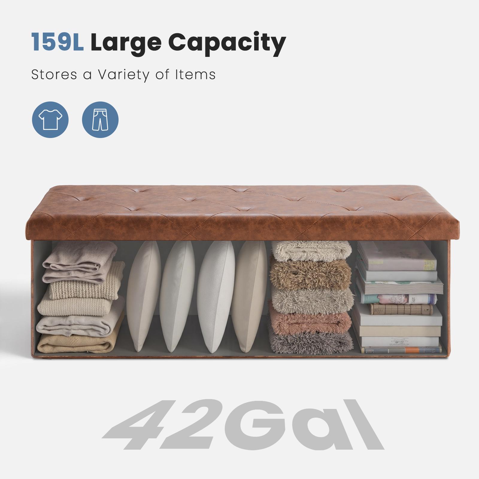 【DEAL】Foldable Storage Ottoman Bench 43in, Foot Rest Stool, Synthetic Leather Storage Chest with Thicker Foam Padded Seat for Entryway Living Room