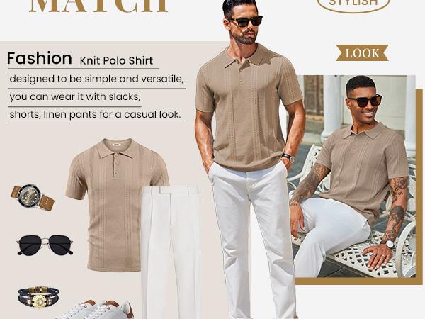 COOFANDY Mens Knit Polo Shirts Short Sleeve Collared Golf Shirt Hollow Out Textured T-Shirt Summer Fashion Tops COOFANDY Mens Knit Polo Shirts Short Sleeve Collared Golf Shirt Hollow Out Textured T-Shirt Summer Fashion Tops