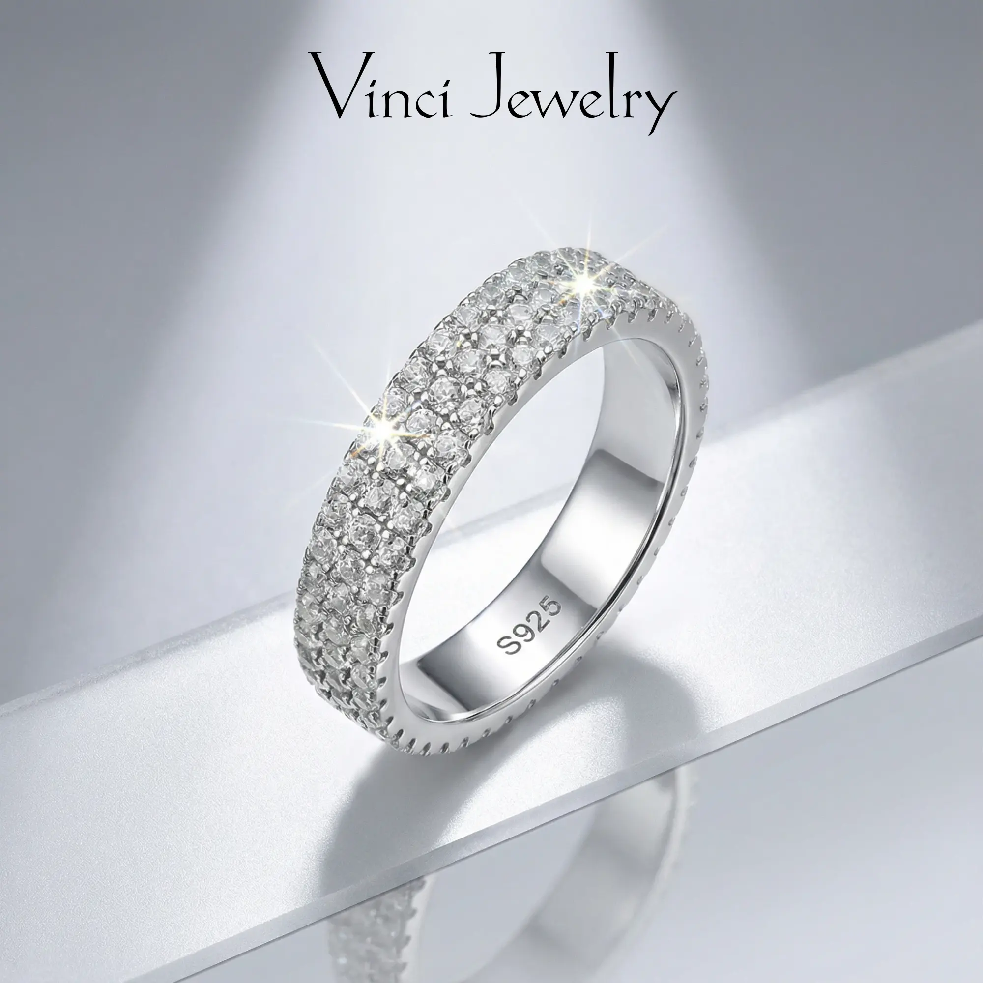 925 Sterling Silver 3 Rows Eternity Ring for Women, Anniversary and Bridal Gift, Cubic Zirconia Proned Silver Ring, Daily Wear Silver Jewelry Engagement Rings