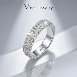 925 Sterling Silver 3 Rows Eternity Ring for Women, Anniversary and Bridal Gift, Cubic Zirconia Proned Silver Ring, Daily Wear Silver Jewelry