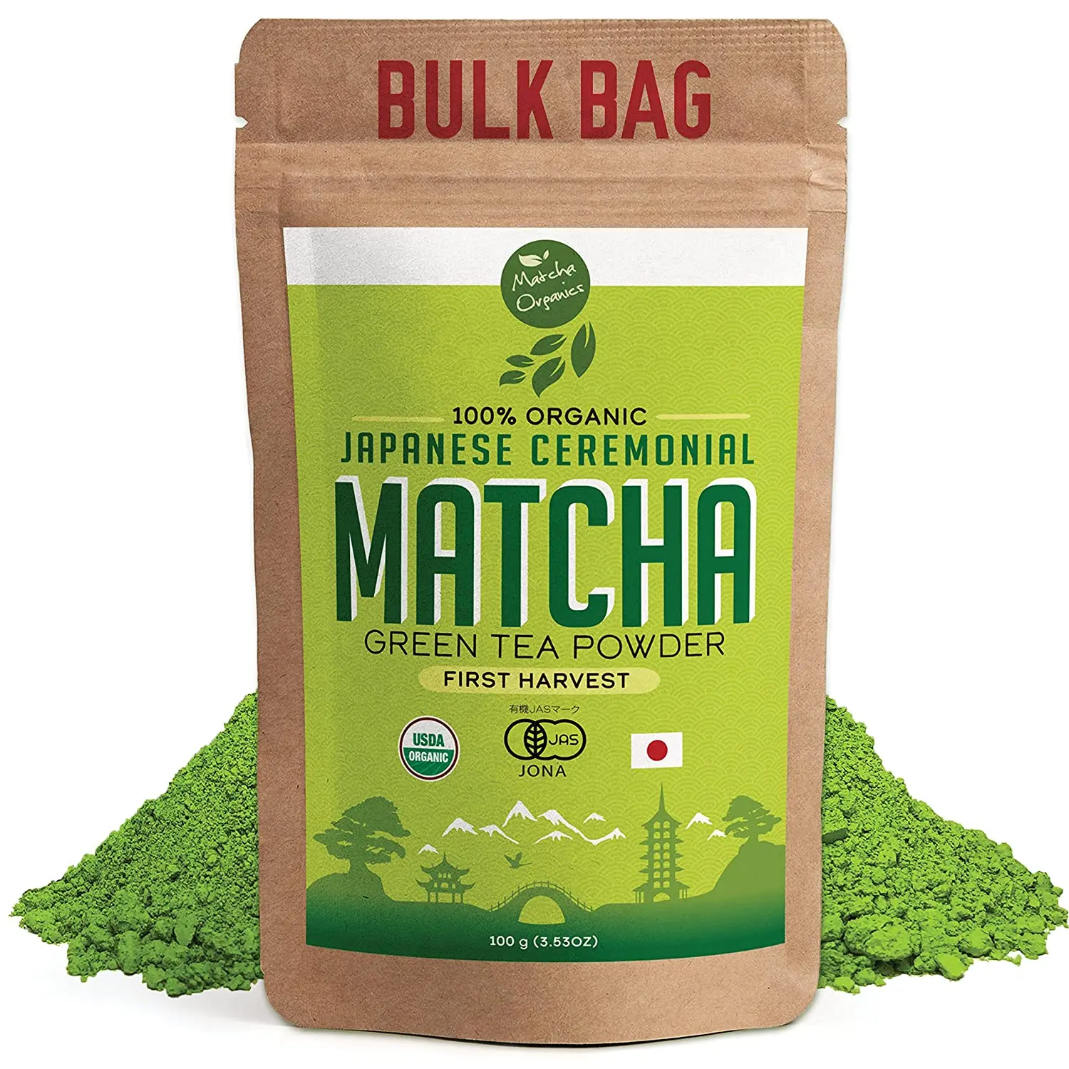Matcha Organics Premium Japanese Ceremonial Matcha Green Tea Powder 100g USDA Organic First Harvest Smooth Flavor Vibrant Green Color Perfect for Daily Matcha Lattes Healthy Smoothies Energizing Shakes & Creative Baking Recipes