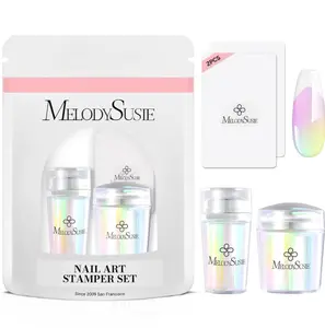 MelodySusie Nail Stamper Kit, 2 Sets Silicone French Tip Upgrade Stamp Tool, Long and Short Stampers with 2PCS Scrapers for French Manicure DIY Home Art Design Salon, Aurora