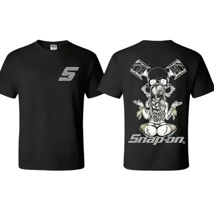 Menswear Short-Sleeve Vintage Snap-On Crew Neck Cotton T-Shirt - Double-Sided Print Fitted Casual USA-Made Streetwear Top for Men, Women, Shortsleeve