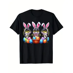 Colorful Easter Bunny Bass Fish Hunting Eggs T-Shirt for Men and Women AllSeason ShortSleeve Outdoor Apparel