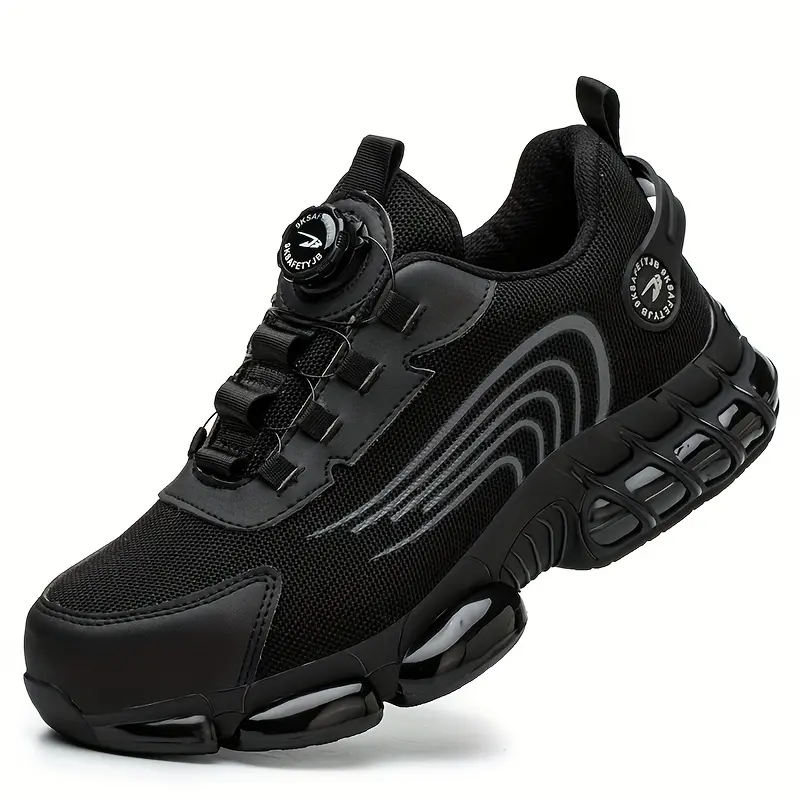 Men Steel Toe Safety Shoes Rotary Knob Puncture Resistant Breathable Mesh Upper Comfortable Work Sneakers All Day Wear Black Durable Pu Sole 2026 Slip Up Lightweight Comfort Flexible Chic Stitching Modern stylish