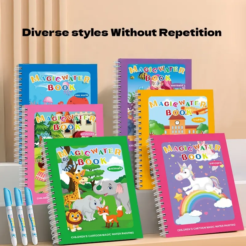 [SchoolMustHave] Reusable Watercolor Workbook for Ages 3-6, Magic Water Painting Set with Pen & Magic Board, Mess-Free Creative Play Toy, Portable Educational Gift for Artistic Skills Development, Water Painting at Home Tiktokshopbacktoschool