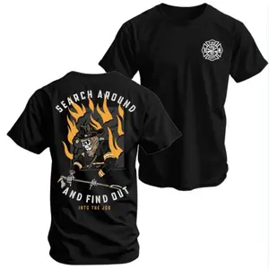 Search Around And Find Out T-Shirt - Firefighter Skeleton Graphic | Badass Into The Job Apparel | Fireman Rescue Gift For Men