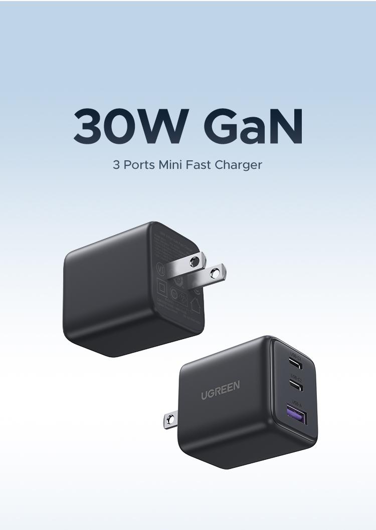 UGREEN 30W 2C1A/20W 1C1A/45W 4CIA GaN PPS Compact Fast Wall Charger Block USB-C Power Adapter for iPhone Galaxy S25/S24/S23 with Free Gift US Plug 2 USB C + 1 USB A，TikTokShopHolidayHaul
