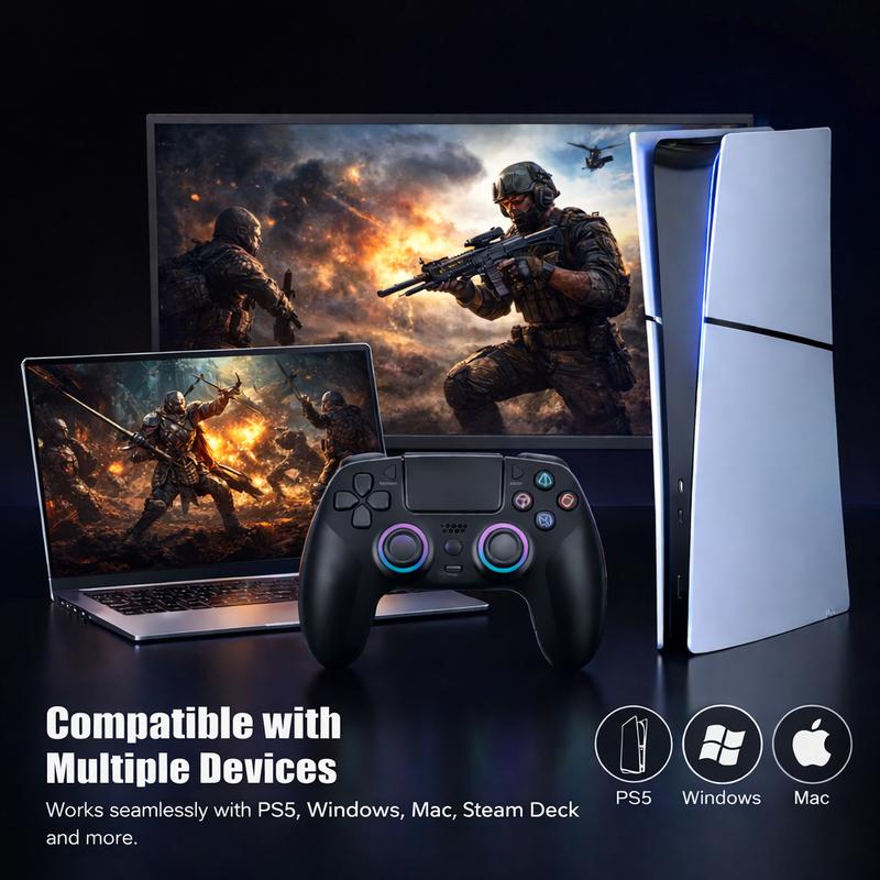 Wireless PS5 Compatible Controller - Dual Vibration, Six-Axis Motion Sensor, Macro/Turbo Function, Audio Jack, Gamepad,Hall 3D Joystick